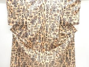 大正ロマン　抽象草花模様織出し銘仙着物